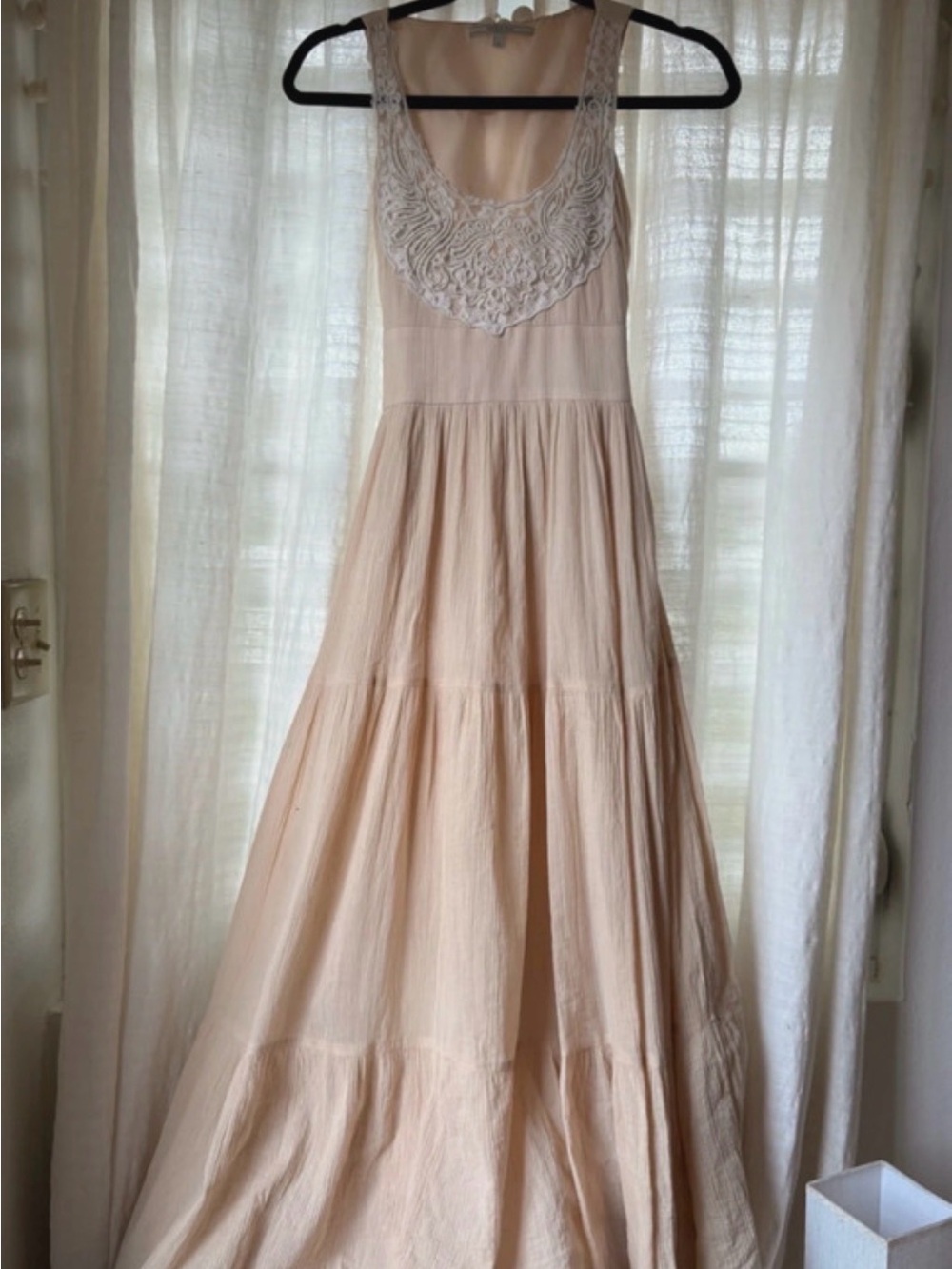 Anthropologie Wendy Katlen Cream Maxi Dress with Lace Yoke